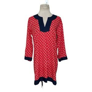 Top it Off red blue trim cotton 3/4 sleeves tunic top size small